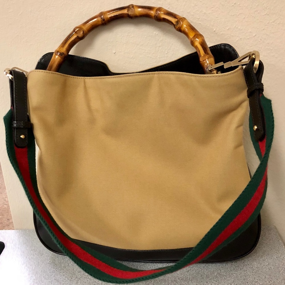 Gucci Fabric Bamboo Top Handle Handbag